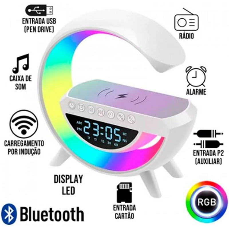 G Speaker Luminária com Relógio e Carregador Indução BM-F946