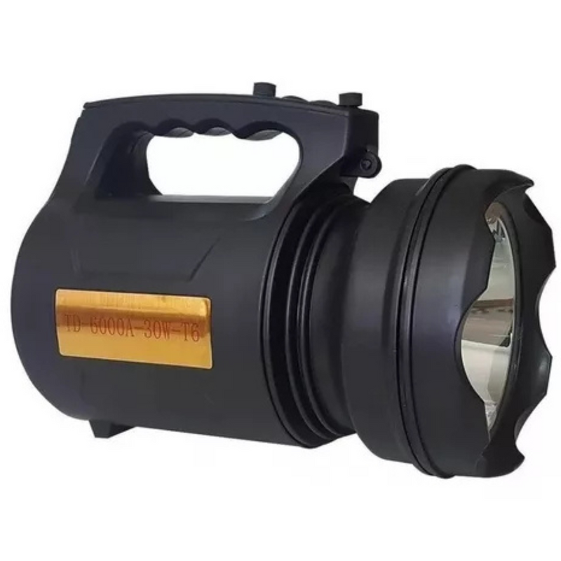 T6 LANTERNA BIVOLT - Holofote LED PRETO 30W TD-6000A Recarregável Pesca Trilha Camping - TD-6000A