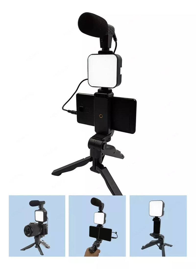Suporte Tripé com Luz LED e Bastão de Selfie – Kit de Gravação BM-244