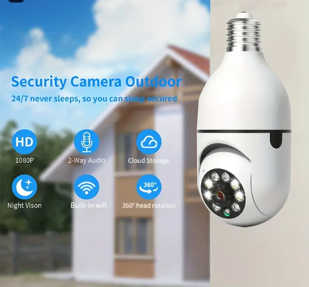 Câmera Lâmpada de Segurança Vigilância IP Wi-Fi 360° Visão Noturna FullHD