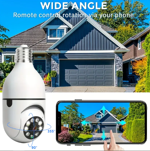 Câmera Lâmpada de Segurança Vigilância IP Wi-Fi 360° Visão Noturna FullHD