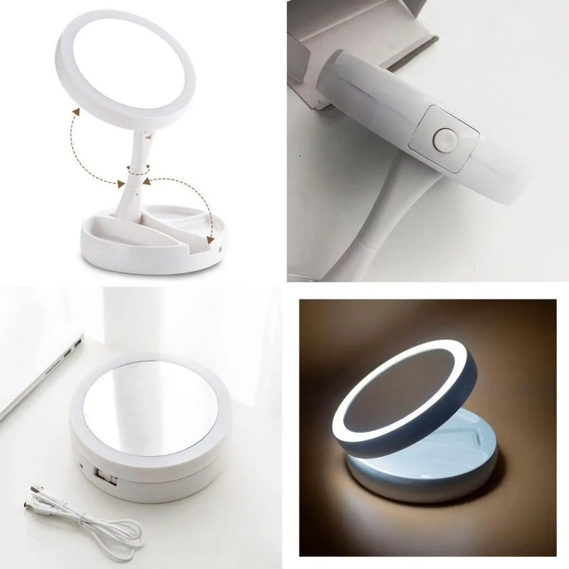 Espelho de Mesa LED Maquiagem Dobrável - Branco