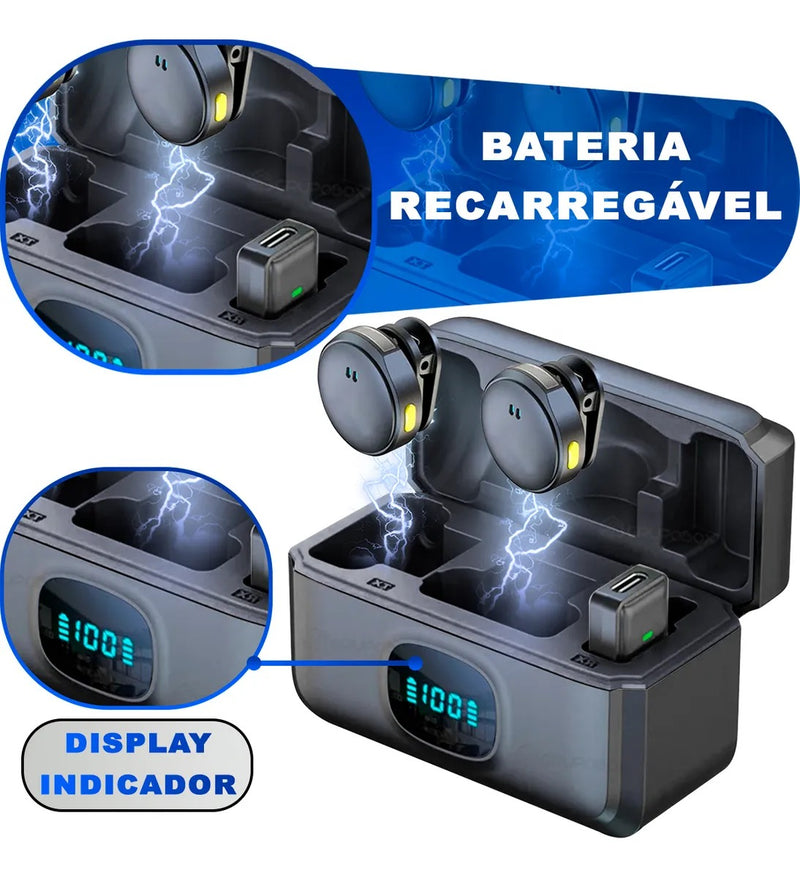 Microfone Lapela Duplo Sem Fio Magnético Anti Ruído - ON-2912