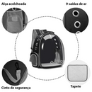 Mochila Pet Transporte para Cães e Gatos Visão Ampla com Entrada de Ar - Preto