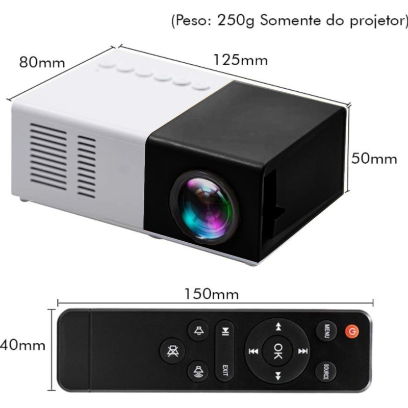 Mini Projetor Portátil Led 1080p com saida HDMI - 600 Lumens