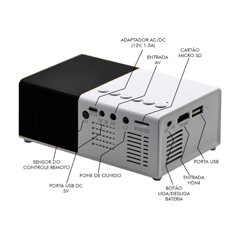 Mini Projetor Portátil Led 1080p com saida HDMI - 600 Lumens