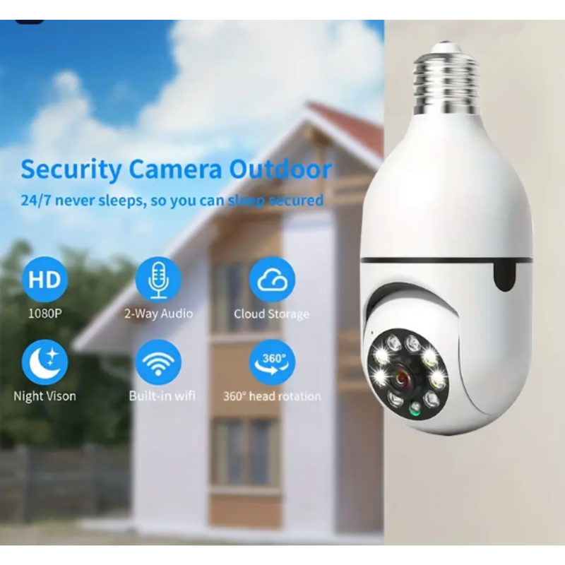 Kit 4 Câmeras Lâmpada de Segurança Wi-Fi IP 360° Full HD com Visão Noturna Bivolt