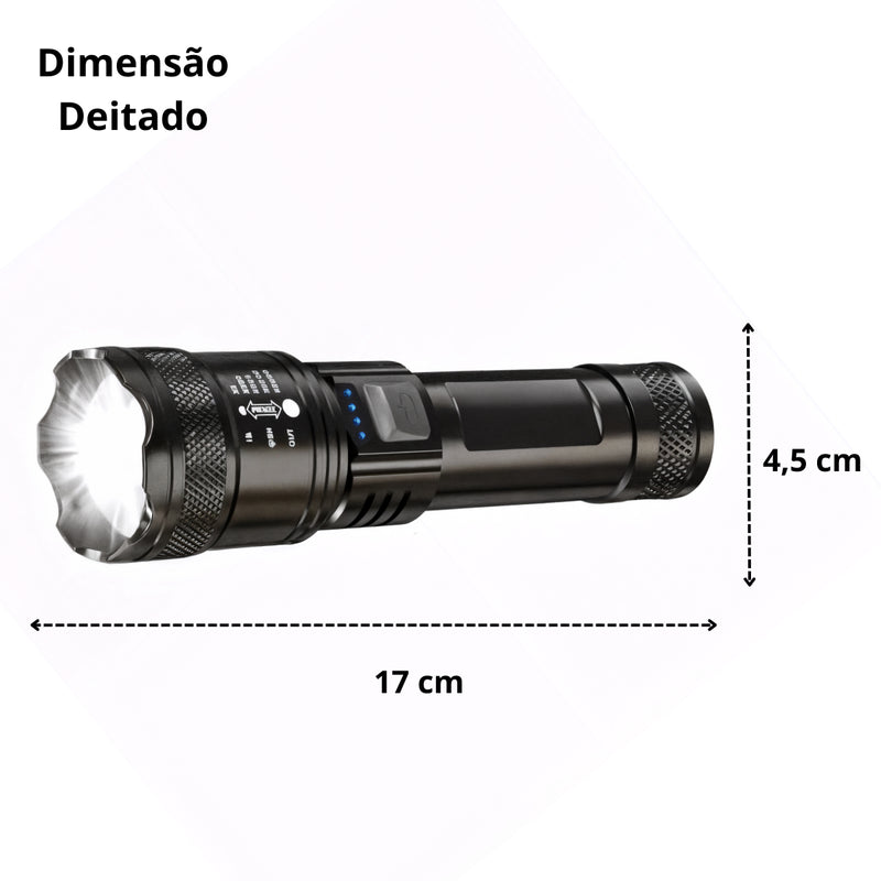 Lanterna Recarregável USB-C Tática T9, 1200 Lumens e Zoom Ajustável - LAN-7059