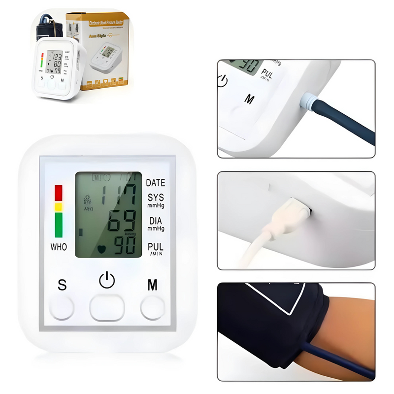 Kit Saúde em Casa: Oxímetro Digital de Dedo + Monitor Digital de Pressão Arterial de Braço