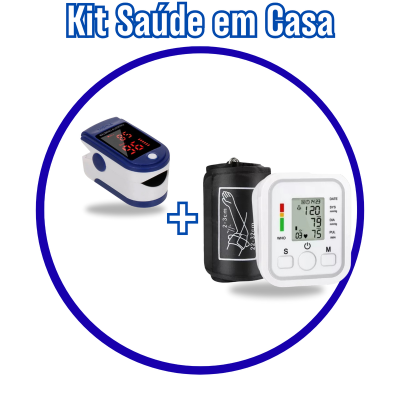 Kit Saúde em Casa: Oxímetro Digital de Dedo + Monitor Digital de Pressão Arterial de Braço