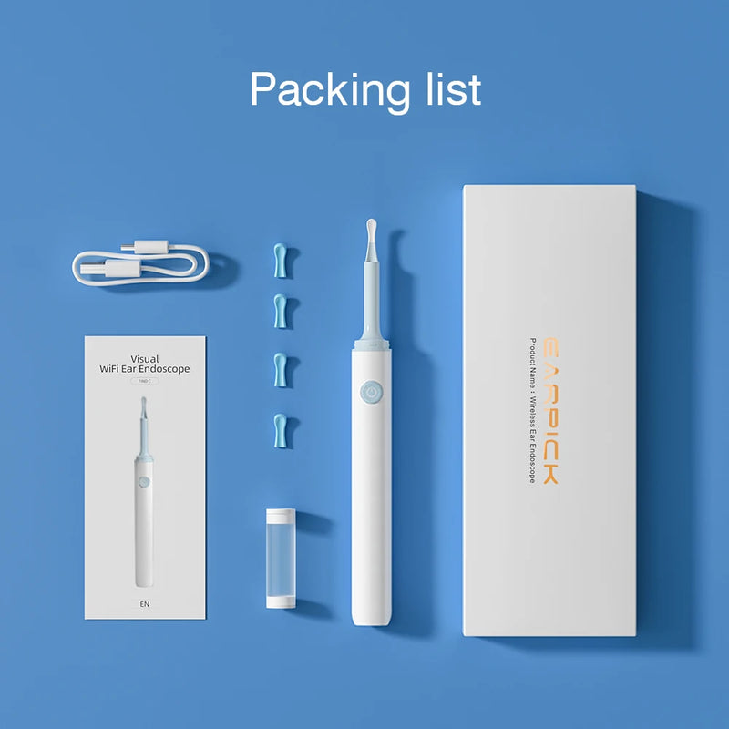Endoscópio Visual Sem Fio TONGWODE – Removedor de Cera com Colher de Silicone, Câmera 5MP, Otoscopia Iluminado 3,9mm, Bateria 240mAh