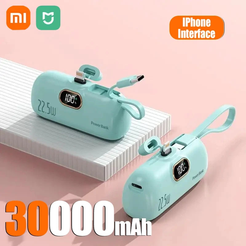 Xiaomi Mini Carregador Portátil Portátil de 30000 mAh, carregamento rápido e prático, adequado para iPhone 16, 15 e 14, bateria externa Samsung