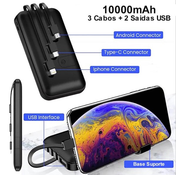 CARREGADOR PORTÁTIL COM SUPORTE 10000MAH PN-953