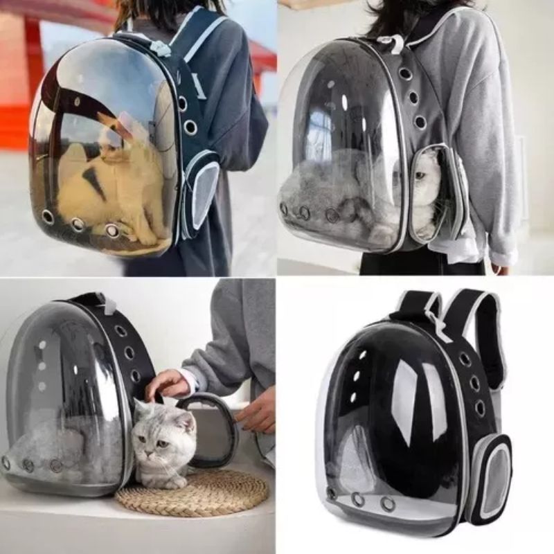 Mochila Pet Transporte para Cães e Gatos Visão Ampla com Entrada de Ar - Preto