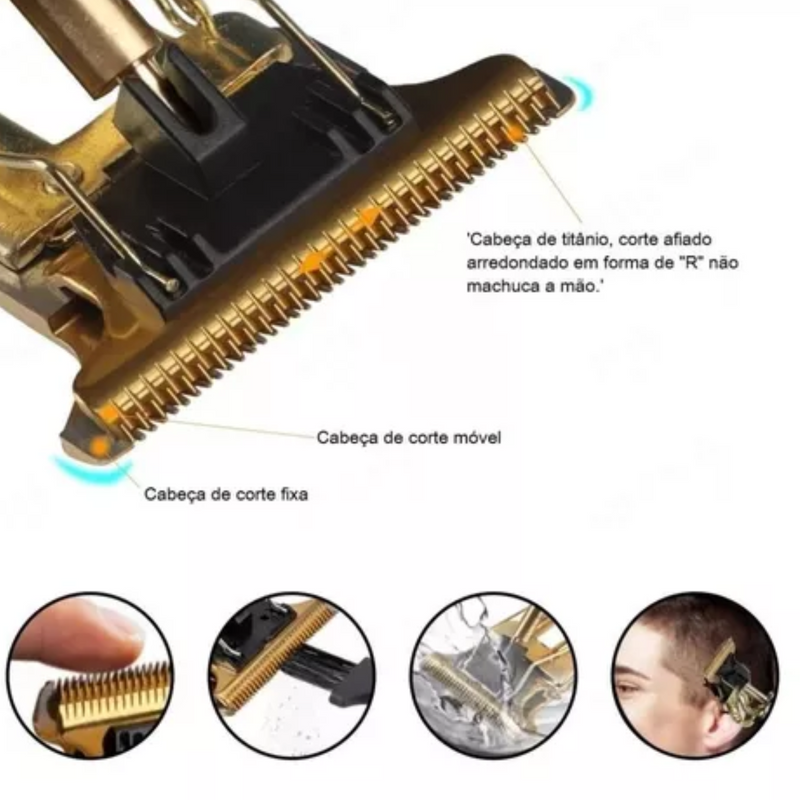 Maquina de Cortar Cabelo Acabamento Elétrica sem Fio Bivolt - Dragão (4x Pentes)