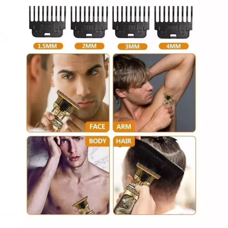 Maquina de Cortar Cabelo Acabamento Elétrica sem Fio Bivolt - Dragão (4x Pentes)