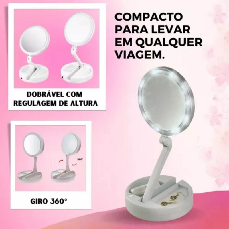 Espelho de Mesa LED Maquiagem Dobrável - Branco