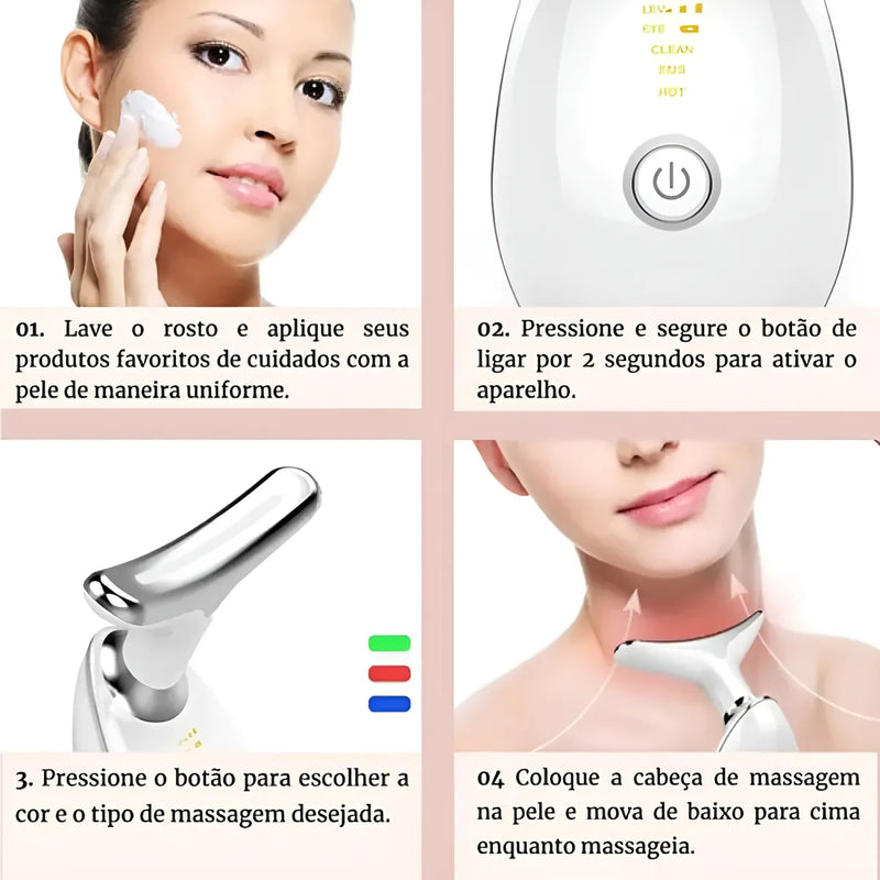 Massageador Facial Anti-Rugas e Flacidez com LED – USB Bivolt